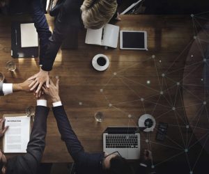 Aerial view of a business team